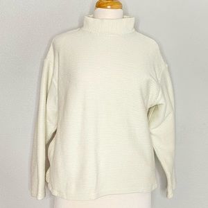 Madewell Knit Sweater ribbed cream mock neck with pockets 100% cotton‎ size S